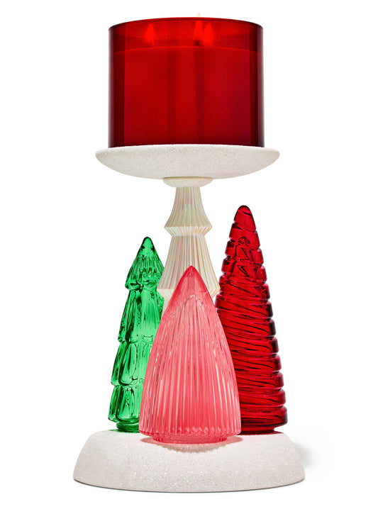 Glass Light-up Tree Pedestal 3-Wick Candle Holder
