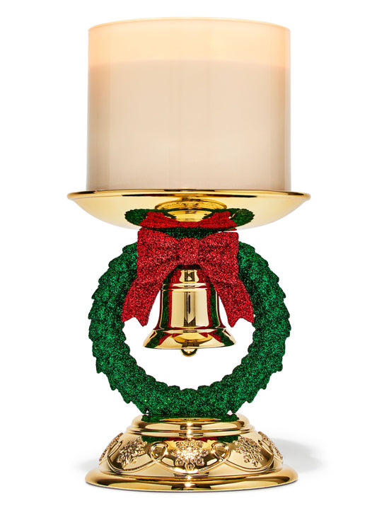 Christmas Wreath Pedestal 3-Wick Candle Holder